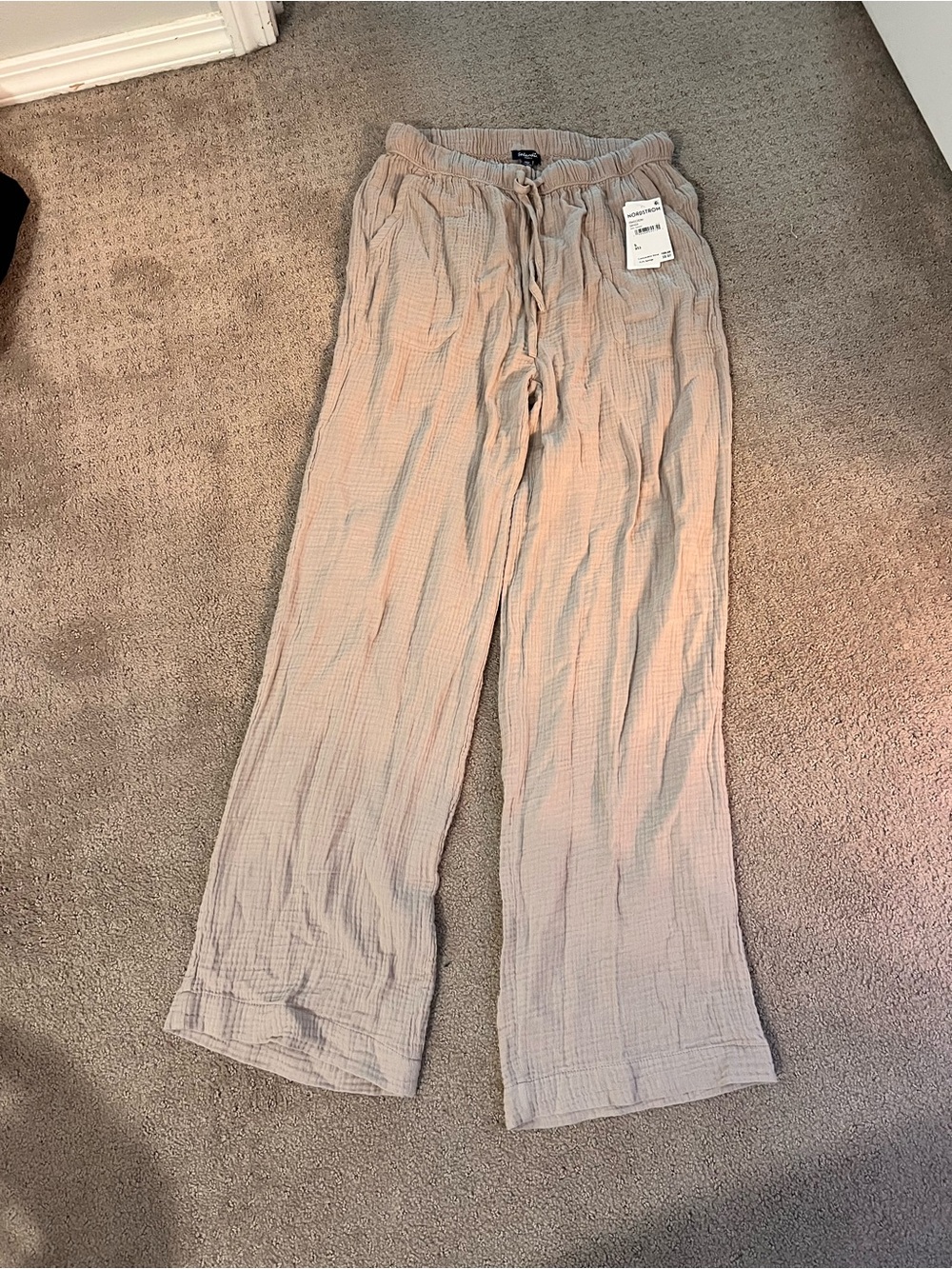 Casual Wide-Leg Drawstring Pants in Light Beige